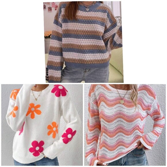 Women's Drop Shoulder Loose Fit Sweaters Set of 3 Size Small - Picture 1 of 16